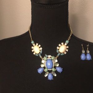 Blue,Green,Cream Statement Necklace & Earring Set